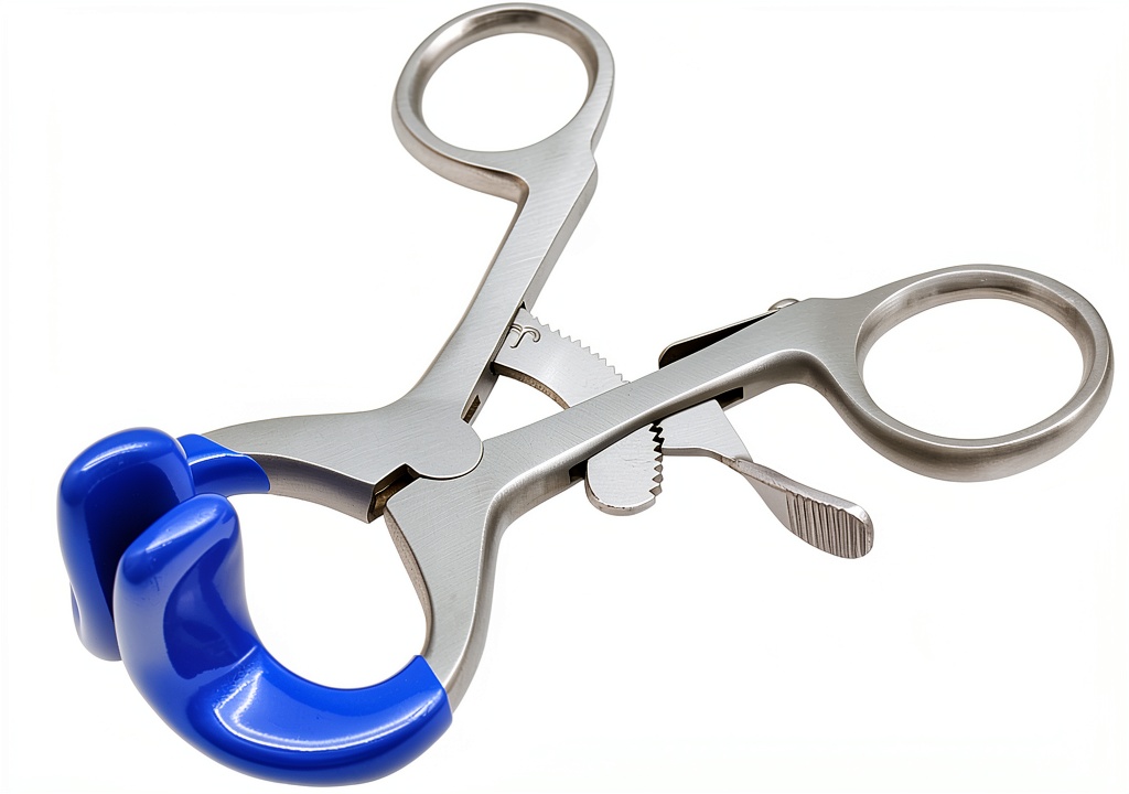 Wise Linkers stainless steel dental gag with silicone pads being positioned on a dental chair for a patient