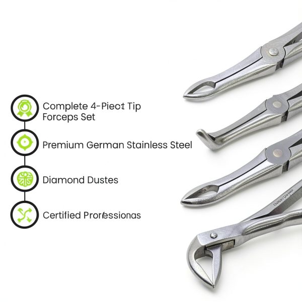 Cynamed Dental Root Tip Extracting Forceps Set of 4 – Diamond Dusted German Stainless Steel Tooth Extraction Tools – Professional Surgical Dental Instruments Kit for Root Removal Oral Care Procedures-1