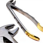 Dental Serrated Extraction Forceps MD4 Gold Handle Stainless Steel-0