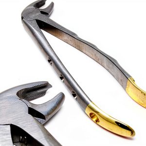Dental Serrated Extraction Forceps MD4 Gold Handle Stainless Steel-0